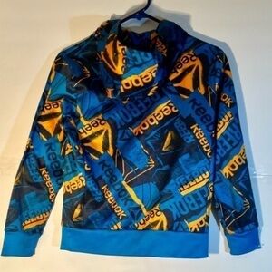 NWOT Reebok Blue Spell Out Logo AOP Hoodie Sweatshirt Youth Boy's Size 10/12